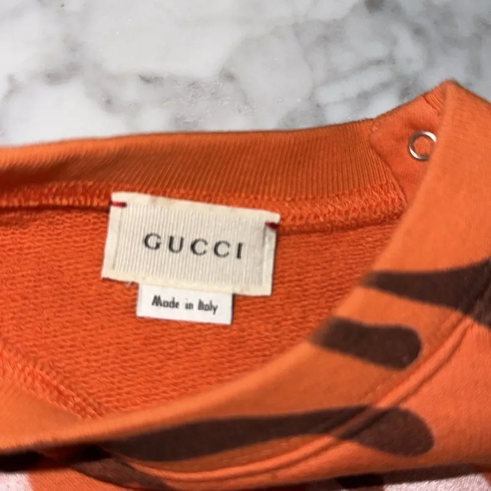 Gucci Kids Orange Tiger “GUCCI DON’T PANIC” Sweatshirt 24M